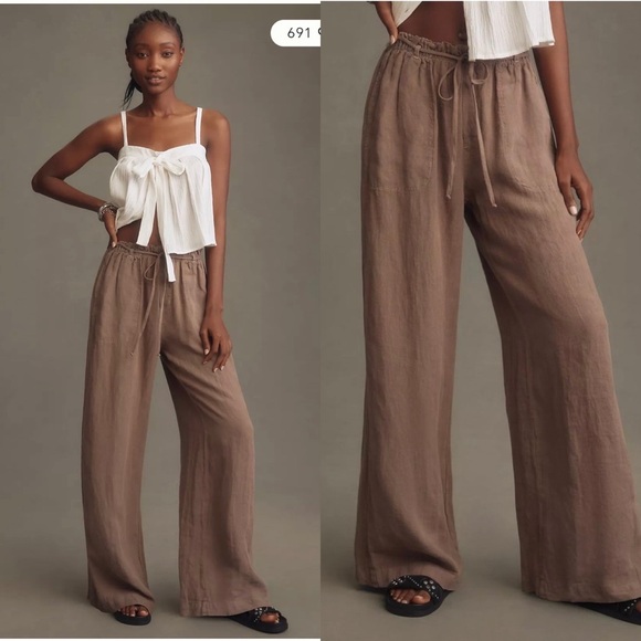 Anthropologie Cloth & Stone Drawstring Pull-On Brown Pants Wide Leg , Large - Picture 1 of 12